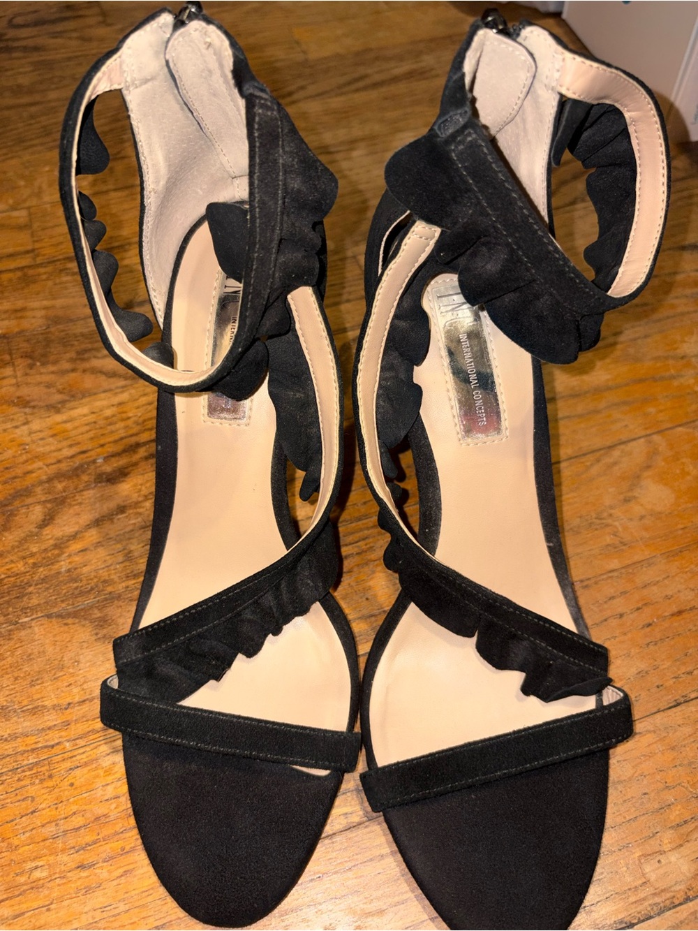 Black Ruffle Ankle-Strap Heels